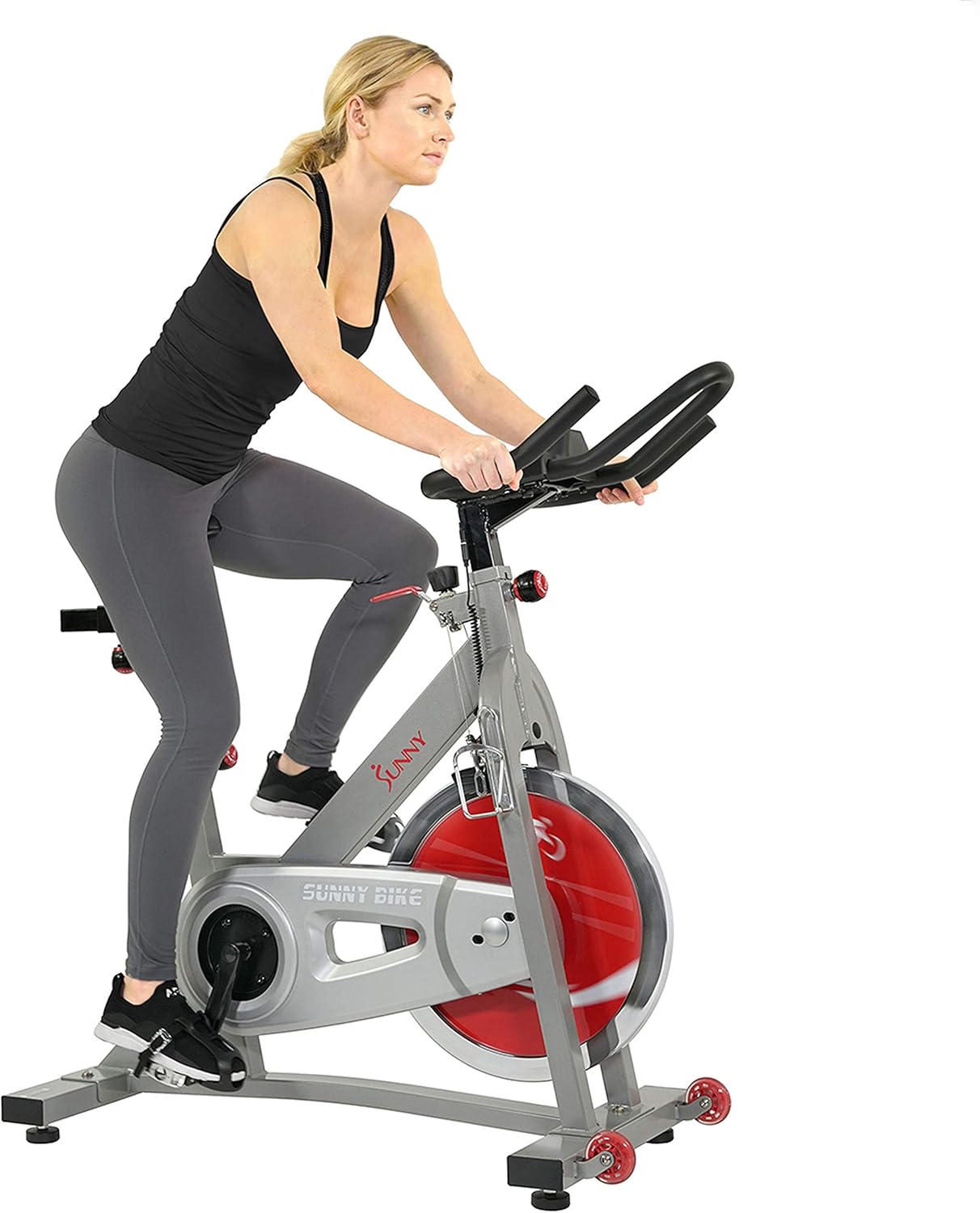 Sunny Health & Fitness Stationary Exercise Bike Machine w/ Adjustable Cushion Seat & Multi-Grip Handlebar, Indoor Cycling Equipment for Home Cardio Training, Optional Magnetic or Friction Resistance